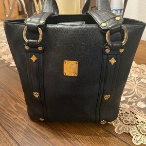 MCM Black Leather Bag with Red Interior
